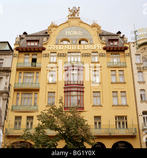 World Travel. L'architecture art nouveau du Grand Hotel Europa à la place Wenceslas dans la ville de Prague en République tchèque, en Europe de l'Est. Banque D'Images