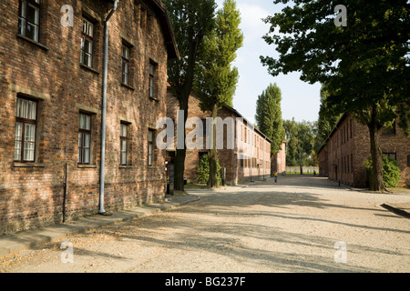 Hébergement pour les pâtés sur chaque côté de l'avenue / route au camp de la mort nazi d'Auschwitz à Oswiecim, Pologne. (49) Banque D'Images