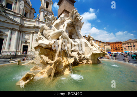 Fontaine des Quatre Fleuves ( Fontana dei Quattro Fiumi,) ,la Place Navone , Rome, Banque D'Images