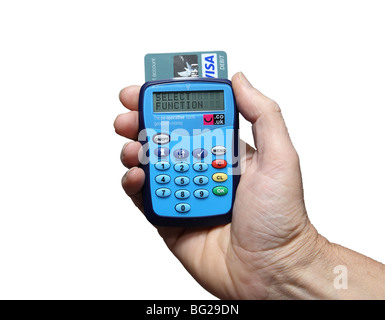 Co-op Bank sourire Chip and PIN card reader a tenu en main, England, UK Banque D'Images
