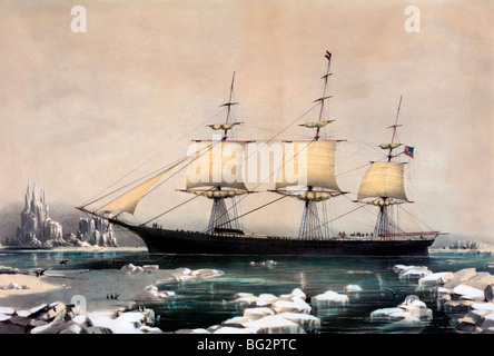 Veste rouge 'Clipper' : dans la glace au large du cap Horn, sur son passage de l'Australie, à Liverpool, Août 1854 Banque D'Images