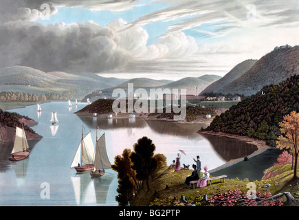 West Point, d'en haut de la vallée, à Washington le long de la rivière, vers 1834 Banque D'Images