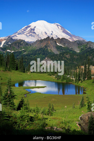 Face est du Mont Rainier avec en premier plan le lac Supérieur Tipsoo Banque D'Images