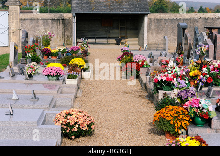 La Toussaint, Francueil cimetière, Indre-et-Loire, Touraine, Centre, France Banque D'Images
