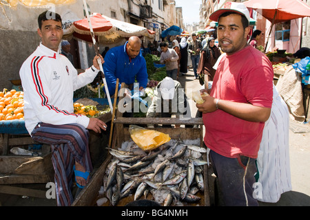 Scènes de marché dans le marché animé de la vieille ville de Casablanca. Banque D'Images
