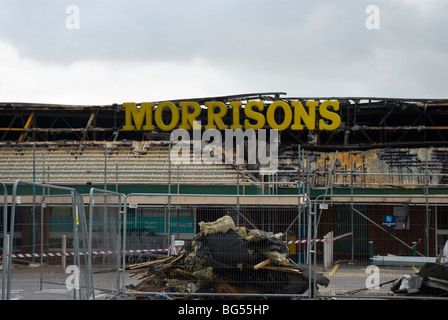 Avant de supermarché Morrisons brûlé à Penrith après un incendie majeur Banque D'Images