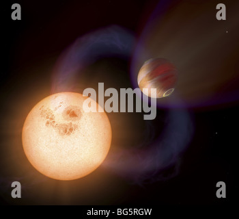 Une représentation artistique d'un type unique d'exoplanète découverte par le télescope spatial Hubble. Planète est très proche de son soleil Banque D'Images