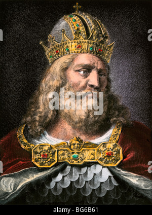 Portrait idéalisé de Charlemagne. La main, d'une illustration de demi-teinte Banque D'Images