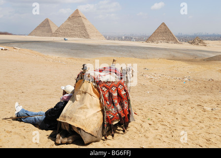 Sur les pyramides de Gizeh, Egypte Banque D'Images