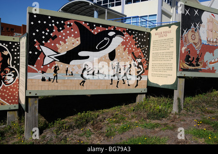 L'art autochtone sur les panneaux en Eden, New South Wales, Australie Banque D'Images