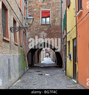 La rue médiévale Via delle Volte, Ferrara, UNESCO World Heritage Site, Emilia-Romagna, Italie Banque D'Images