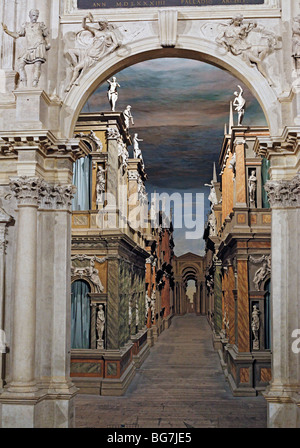 Teatro Olimpico (Théâtre Olympique, 1580-1585 par Andrea Palladio), Vicenza, Vénétie, Italie Banque D'Images