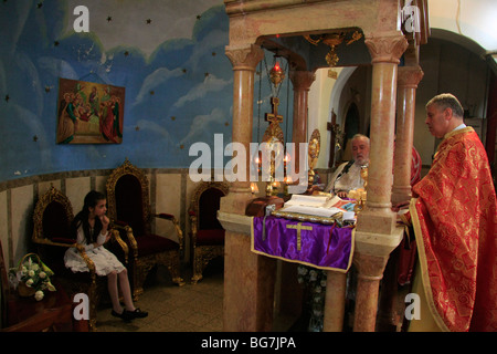 Israël, la Galilée, Pâques, Dimanche des Rameaux à l'Église catholique grecque melkite en rame' Banque D'Images