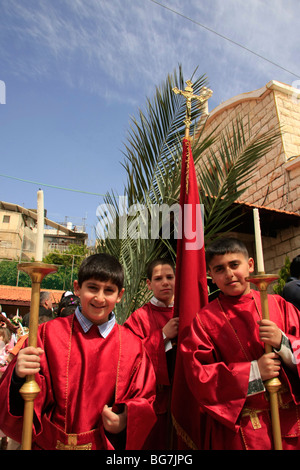 Israël, la Galilée, Pâques, Dimanche des Rameaux à l'Église catholique grecque melkite en rame' Banque D'Images