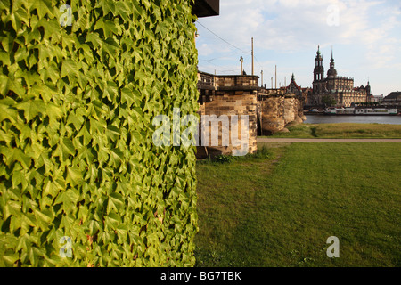 Allemagne, Saxe, Dresde, Augustusbrücke, Hofkirche, pont et château, Château Banque D'Images