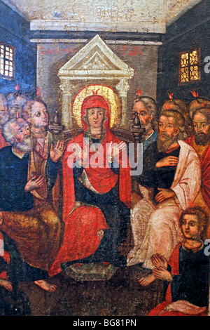 La descente de l'Esprit Saint (18 siècle), l'icône de Volhynie, musée, Lutsk, Oblast de Volhynie, en Ukraine Banque D'Images