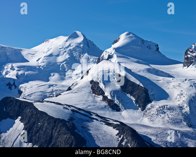 Suisse, Valais, Zermatt Gornergrat,,sommets du mont Liskamm et Breithorn vue depuis le Gornergrat Banque D'Images