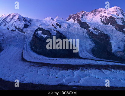 Suisse, Valais, Zermatt Gornergrat,,sommets du Mont Rosa, Liskamm, et le glacier du Gorner et Breithorn Banque D'Images
