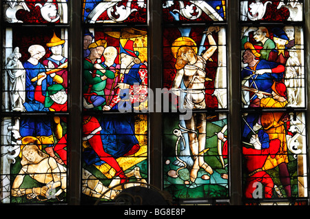 Peinture sur verre dans Frauenkirche, Munich, Bavière, Allemagne Banque D'Images