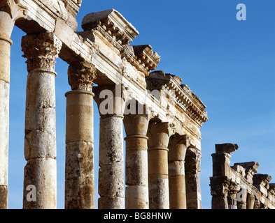 Apamée ou Apameia (Afamia). Haut de la colonnade du Cardo Maximus. Détail. La Syrie. Banque D'Images