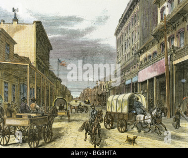 Virginia City en 1870. Rue principale. United States. La gravure. Banque D'Images