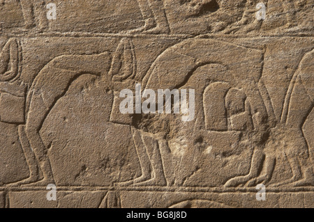 Relief représentant un groupe de danseurs. Nouveau Royaume. Temple de Louxor. L'Égypte. Banque D'Images