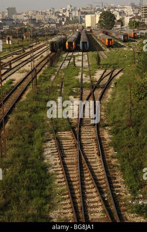 Des trains sur une voie de garage. Belgrade. République de Serbie. Banque D'Images