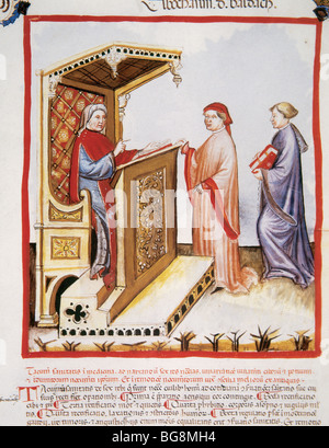 Tacuinum Sanitatis. Ibn Butlan (Elbochasim de Baldach (d). 1038) avec deux élèves. Banque D'Images