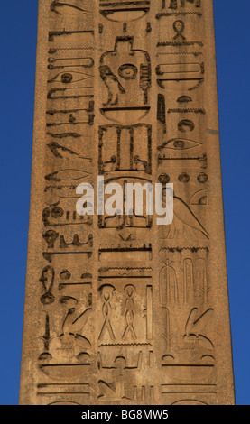 L'écriture hiéroglyphique. Obélisque de Ramsès II. Détail. Temple de Louxor. L'Égypte. Banque D'Images