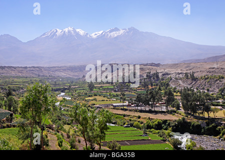 Volcan Chachani, River Valley et de chili, Arequipa, Pérou, Amérique du Sud Banque D'Images