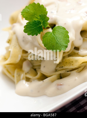 Une portion de fromage frais et les pâtes à la carbonara deliciuos Banque D'Images