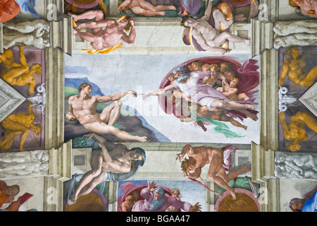 "La création d'Adam", Chapelle Sixtine, Rome, Italie Banque D'Images