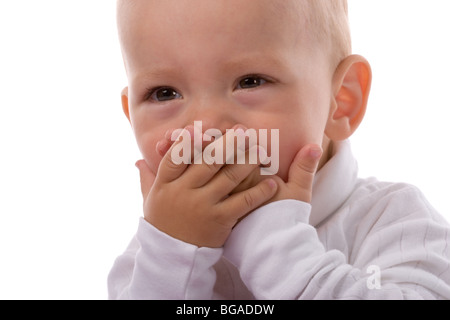 Smiling baby close-up portrait, isolé sur fond blanc Banque D'Images