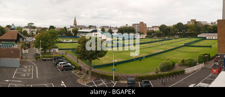 Panorama de l'Association de tennis sur gazon d'Eastbourne depuis le balcon de la nouvelle Galerie Towner, Eastbourne, East Sussex, UK Banque D'Images