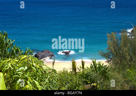 Aperçu de Lumahai Beach à partir de Kuhio Highway Kauai HI Banque D'Images