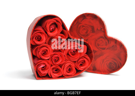 Roses rouges en boite cadeau Banque D'Images