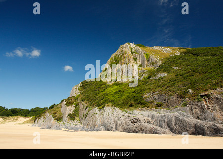 Peu de Tor, un éperon rocheux à Oxwich Beach, péninsule de Gower, West Glamorgan, Pays de Galles, Royaume-Uni Banque D'Images