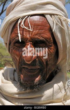 Vieux homme éthiopien, portrait, Amhar, Amhara, Ethiopie, Afrique Banque D'Images