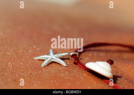 Étoiles de mer, coquillages, bijoux, collier, peau, Ibiza, Pine Islands, Îles Baléares, Espagne, Europe Banque D'Images