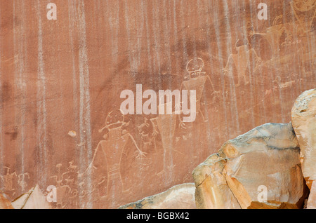Peinture rupestre, des pétroglyphes, Fremont culture, Capitol Reef National Park, Utah, USA Banque D'Images