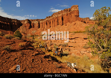 Cowgirl, riders à Torrey, Capitol Reef National Park, Utah, USA Banque D'Images