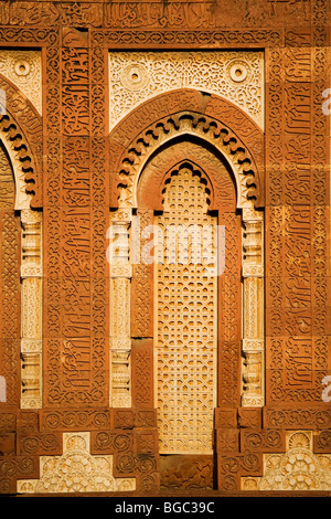 Détail de l'écran (de la) jali Alai Darwaza au complexe Qutb Minar à Delhi, en Inde. Banque D'Images