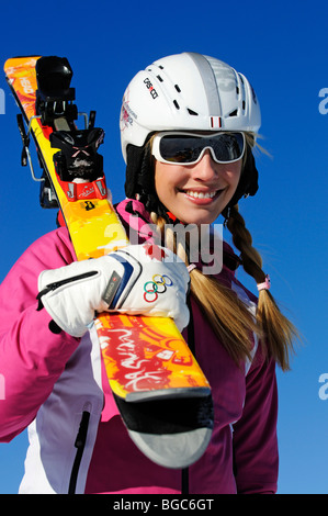 Skieur, femme, freeride Banque D'Images