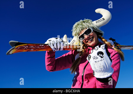 Skieur, femme, freeride Banque D'Images