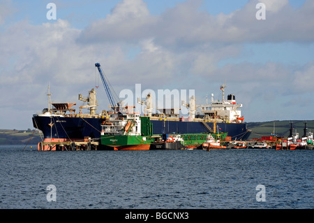 Un cargo à quai dans le port de Falmouth en Cornouailles, Angleterre, RU Banque D'Images