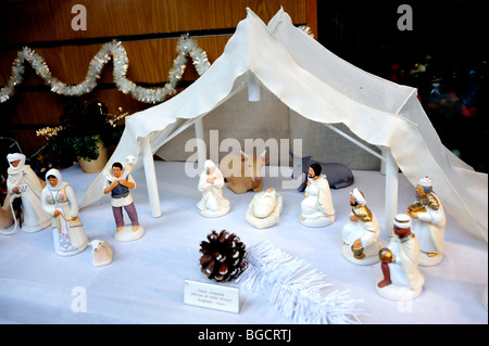 Paris, France, décor de Noël, scène de la nativité, Crèche religieuse,Lit enfant, sur présentation Banque D'Images