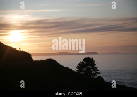 Coucher de soleil au Cap, la péninsule de Morrazo Udra, Galice, Espagne Banque D'Images