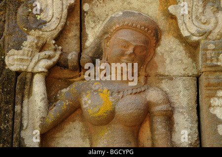 Le Laos ; province de Champasak ; détail de la sculpture à l'entrée du sanctuaire de Vat Phu Champassak Banque D'Images