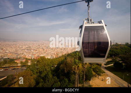 Téléphérique sur Mt. Montjuic, Barcelone, Catalogne, Espagne, Europe Banque D'Images