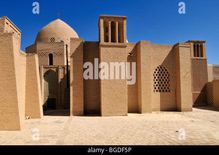 Windtower dans la mosquée historique complexe, adobe historique ville de Nain, Ispahan, Ispahan, l'Iran, la Perse, l'Asie Banque D'Images